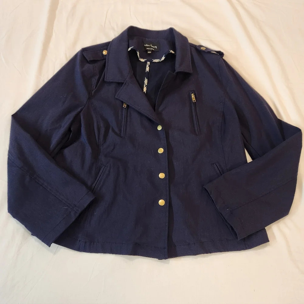 Eden Society Women's Navy Utility Jacket Size 2XL Pockets‎ Military Snap Buttons